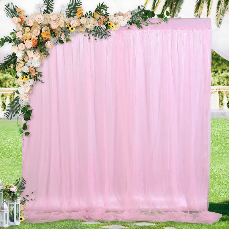 B.Cool Pink Tulle Backdrop 5ftx7ft Backdrop Curtains for Baby Shower Baby Shower Sheer Curtain Birthday Party Satin Wedding Drapes Easter Decoration - Image 2